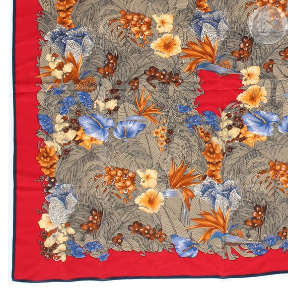 Versace Scarf Shawl Red Silk Bold Abstract Floral Print Large 35in Vintage 1990s - Picture 12 of 14